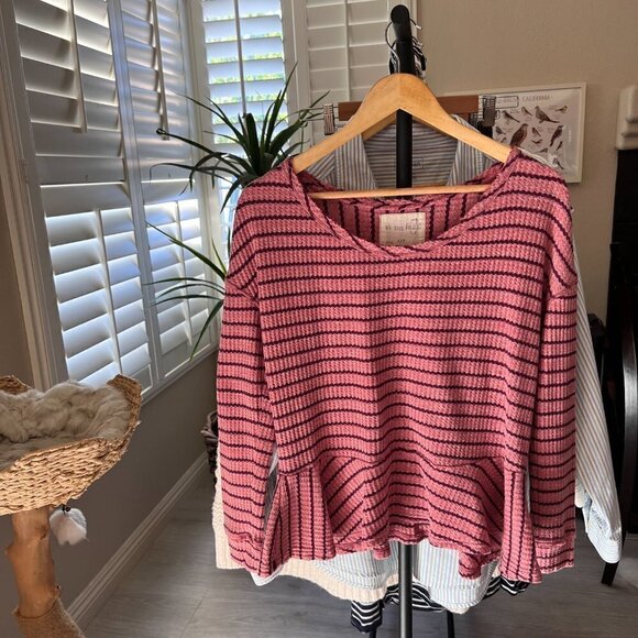 We the Free Top Womens Size S/P Pink Auntie Em Waffle Knit Peplum Cotton Blend - Picture 13 of 13